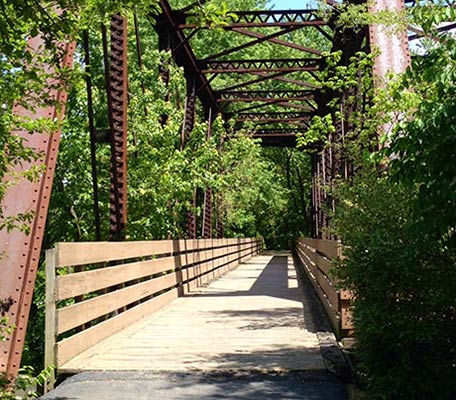 Railroad Bridge in River Greenway